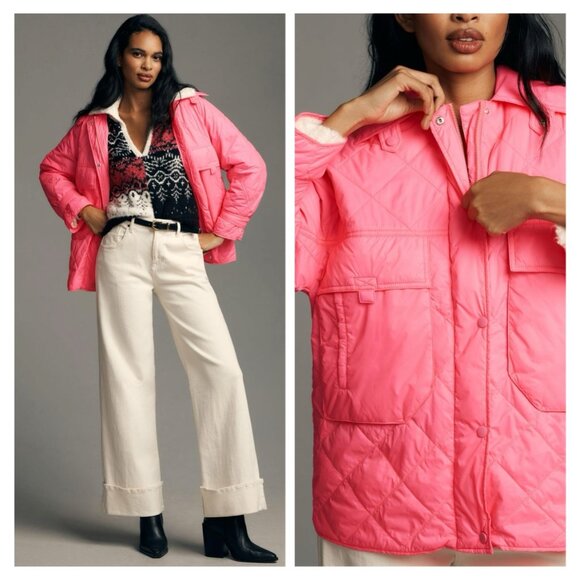 Anthropologie Jackets & Blazers - NWT Anthropologie Lightweight Quilted Shacket Jacket in Pink Small